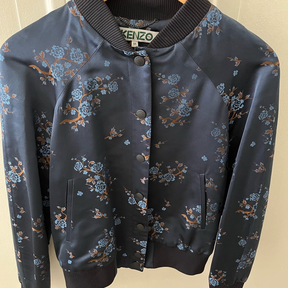 Kenzo Women's Black Floral Bomber Jacket - Blue Blossom Print